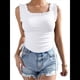 thumbnail image 2 of Blusas Bonitas para Mujer, Camisetas Sin Mangas con Volantes Acanalados, Cuello Cuadrado, Blusas Preppy de Moda para Salir. S, 2 of 9