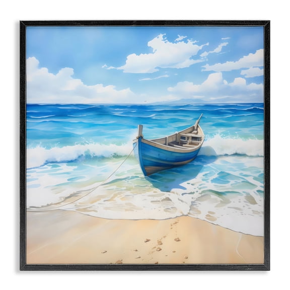 Stupell Industries Transitional Beach Boat Tied on Shore Black Framed Giclee Art, 12 x 12, by LSR Design Studio