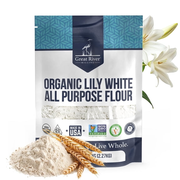 Great River Milling Lily White Organic All-Purpose Flour  Unbleached & Unbromated  Non-GMO, Kosher  Ideal for Bread, Cookies, Cakes, Pizza Dough & Everyday Baking  5 Lb