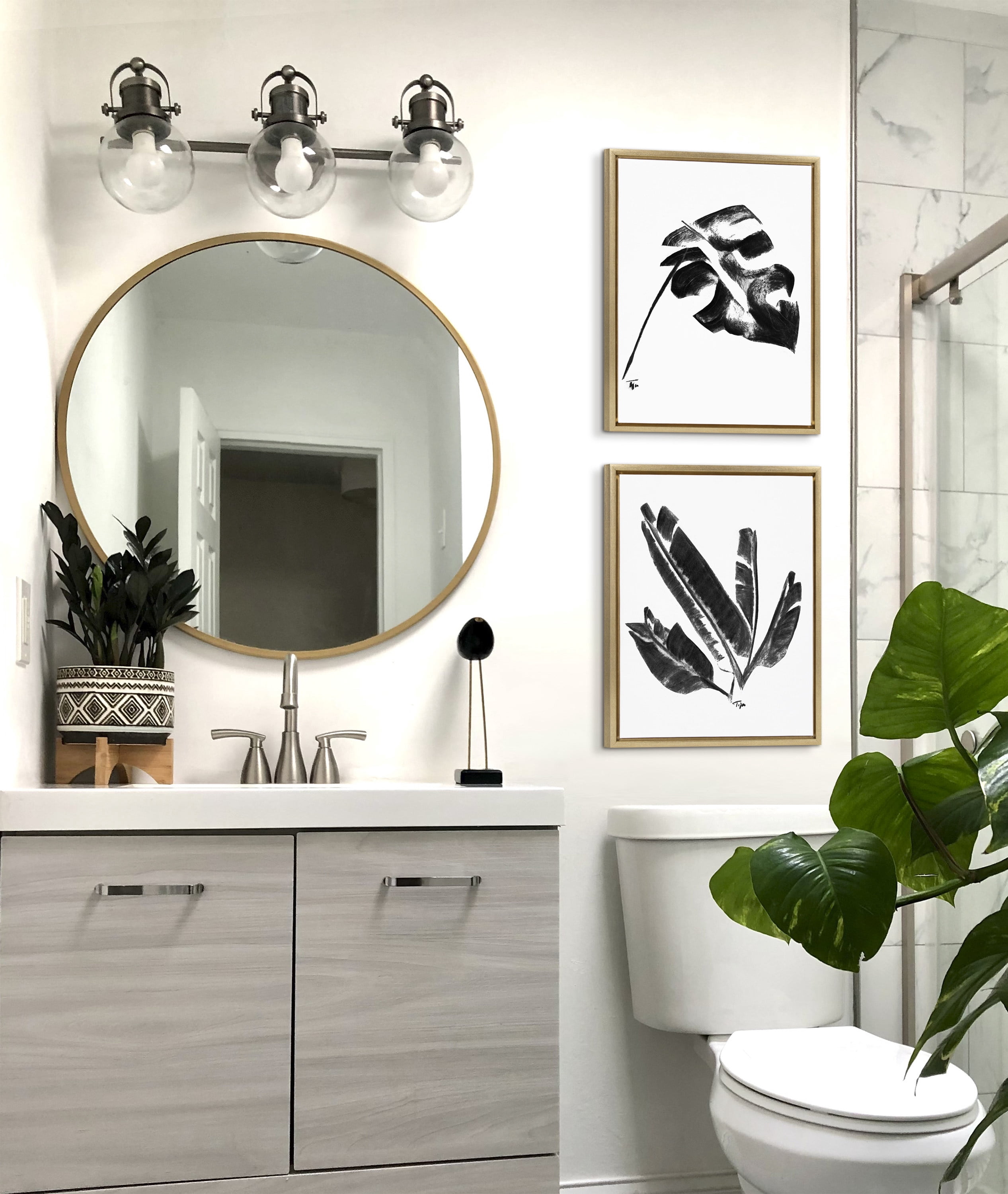 Sylvie 582 Monstera and 583 Banana Leaf 18 in x 24 in Framed Painting Canvas Art Prints, by Kate and Laurel Set of 2