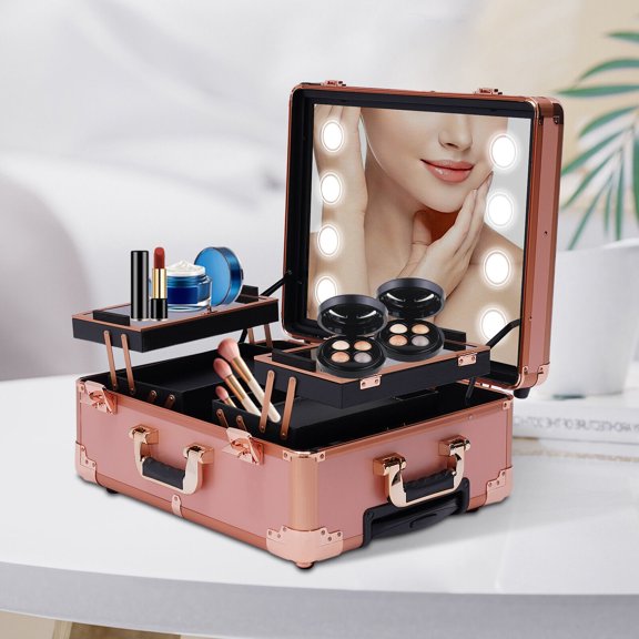 Rolling Makeup Case Aluminum Salon Cosmetic Train Trolley 4 Wheels Organizer Box