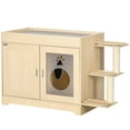 thumbnail image 2 of PawHut 3-in-1 Cat Litter Box Enclosure & Elevated Cat Bed Tree with Scratching Posts for Large & Small Kitties, Hidden Cat Litter Cabinet with Double Doors, Soft Cushion, 2 of 9