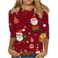 thumbnail image 2 of Mifsaly Christmas Shirts for Women Plus Size 3/4 Sleeve Pullover Tops Crewneck Xmas Funny Printed Classic T-Shirts Bright and Merry Festival Party Blouse 2025 Holiday Gifts Outfits, 2 of 5