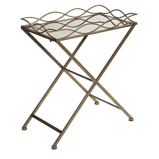 30" Jacinda Elegant Wavy Gold Rectangular Side Table with Mirrored Top