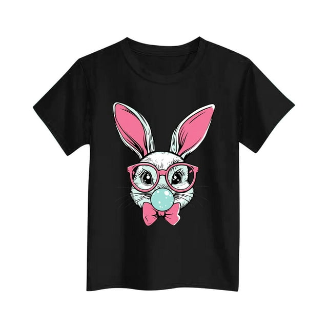 T-shirt de Pâques pour Enfants, Manches Courtes Col Rond Imprimé Haut Décontracté avec Mélange Coton-polyester Doux, Léger et Respirant pour Garçons et Filles de 3 à 16 Ans