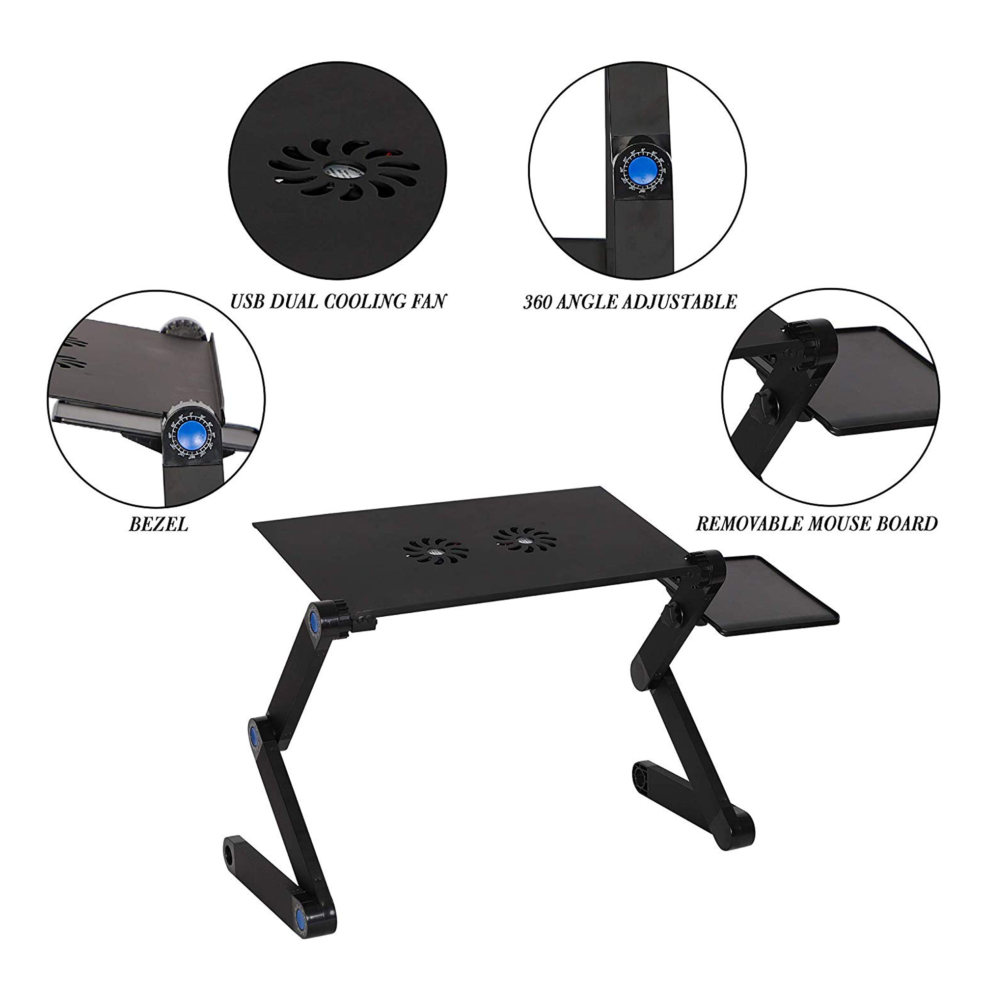 KARMAS PRODUCT Foldable Aluminum Laptop Desk Adjustable Portable Laptop Table Stand with 2 CPU Cooling Fans and Mouse Pad Ergonomic Lap Desk for Bed and Sofa Up to 17 inches - image 4 of 5