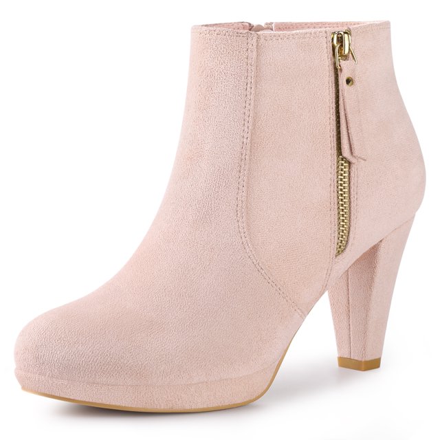 Botines de tacón grueso con plataforma para mujer Rosa polvo 38