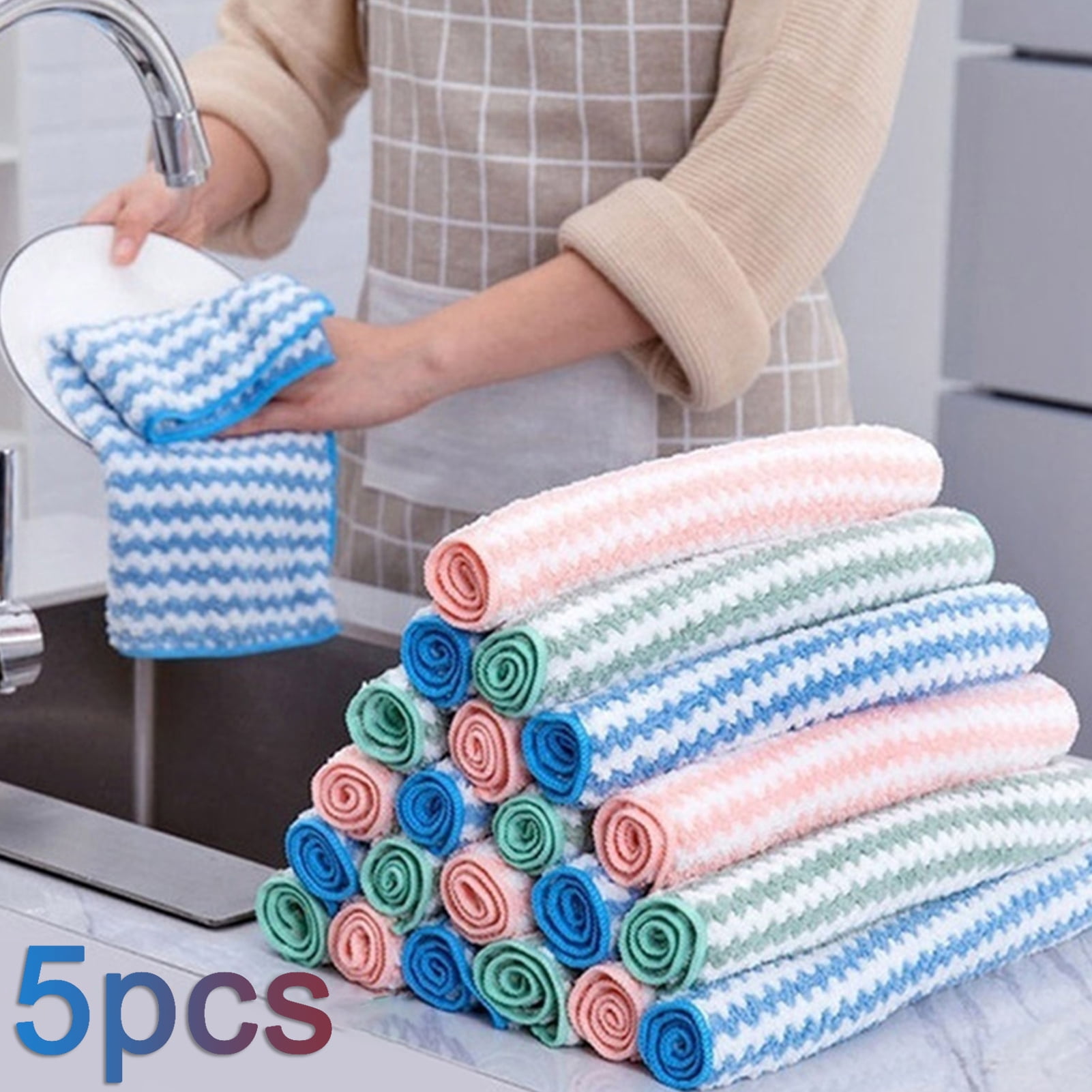 Cleaning Anti Grease Cloth Towel Dish Kitchen Washing Rags Scouring Pad Fiber 