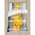thumbnail image 3 of Rustic Flower Duvet Cover Set Queen Size, Trippy Modern Graffiti with Rose Petals on the Brick Wall Urban City Life, Decorative 3 Piece Bedding Set with 2 Pillow Shams, Grey Orange, by Ambesonne, 3 of 3