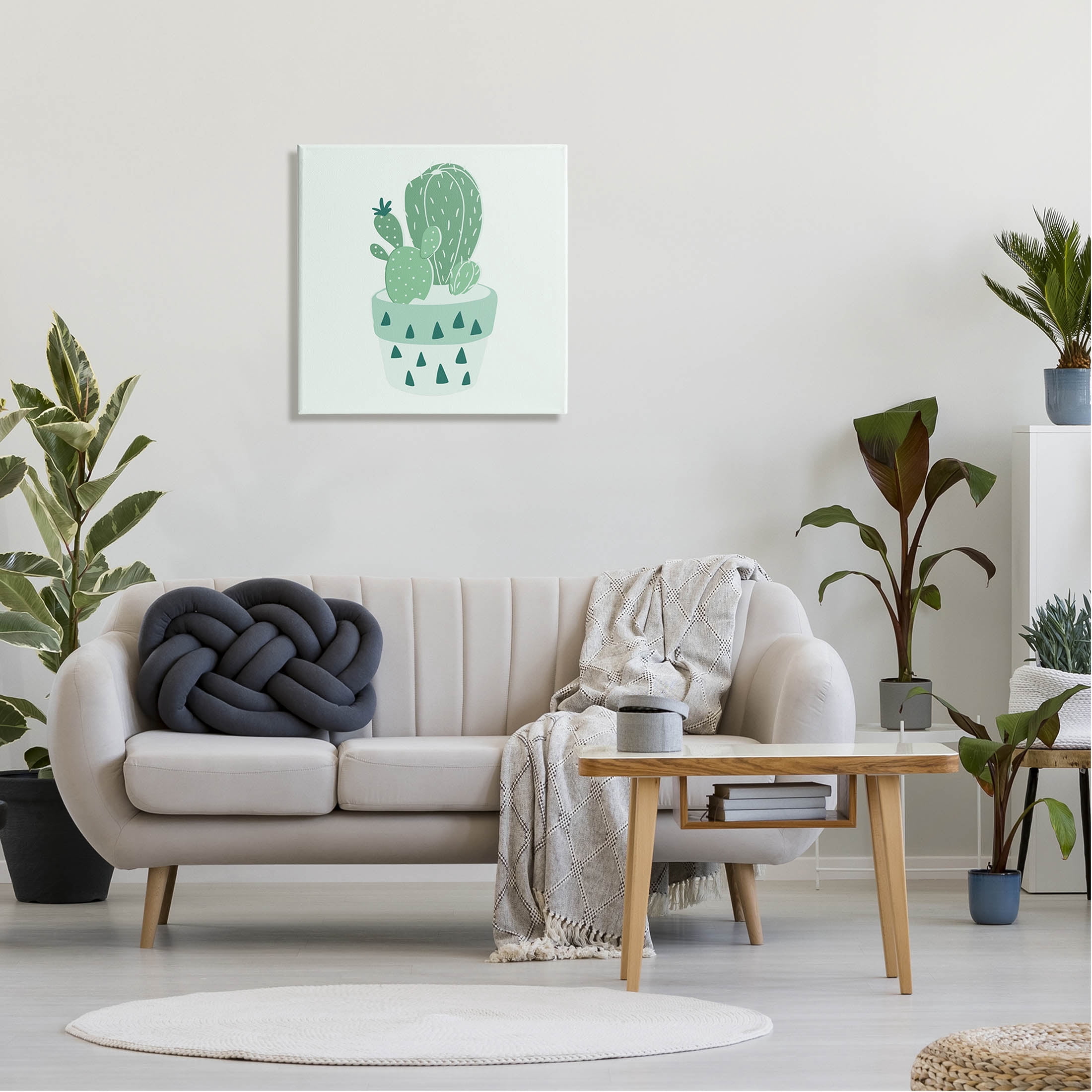 Casual Green Potted Cactus Botanical & Floral Graphic Art Gallery Wrapped Canvas Print Wall Art