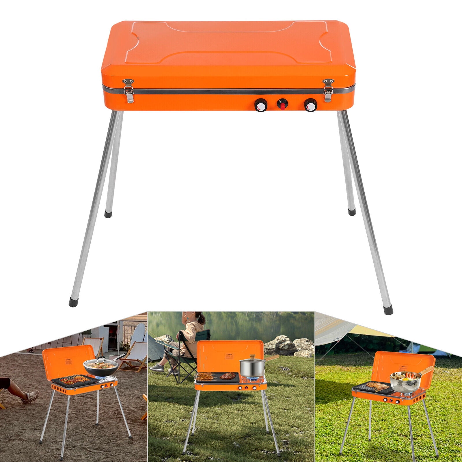 2-Burner Gas Camping Stove Adjustable Firepower Portable Outdoor Grill Stove for Camping
