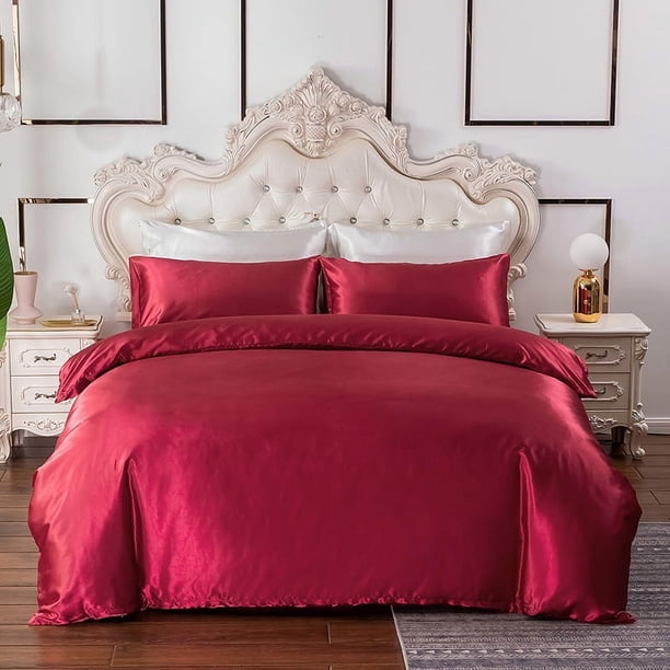 Kit textil para el hogar, ropa de cama de color sólido de seda sintética, funda nórdica cómoda y transpirable
