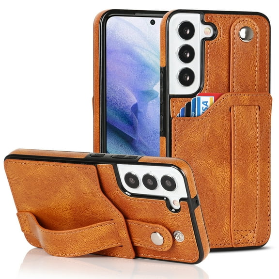 SaniMore Case for Samsung Galay S22 6.1" 2022, [Wrist Strap & Card Slot & Support Stand] PU Leather Skin [Wear-resistant Anti-drop Shockproof] Slim Lightweiht Shell For Samsung Galaxy S22, Khaki