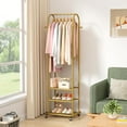 thumbnail image 2 of Heavy Duty Clothing Rack with Wheels,Modern Garment Rack with 3 Metal Shelves, 71.8Inches Display Rack for Hanging Clothes, Hanging Rod for Small Space,Gold, 2 of 14