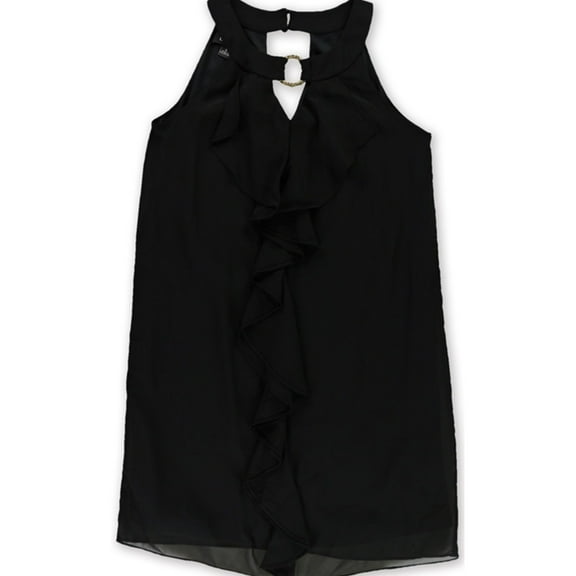 BCX Womens Ruffle Charm Shift Dress, Black, Juniors, Small