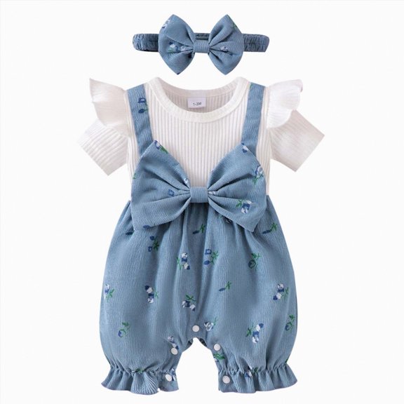 ZHANGDER Newborn Infant Baby Girl Clothes Infant Summer Outfits Set Baby Girl Romper Dress Cute Baby Clothes Girl, Sky Blue 9-12 Months