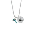 thumbnail image 2 of Delight Jewelry Silvertone Small Teal Lizard Silvertone Script Initial Disc - K - Charm Necklace, 20"+3", 2 of 4