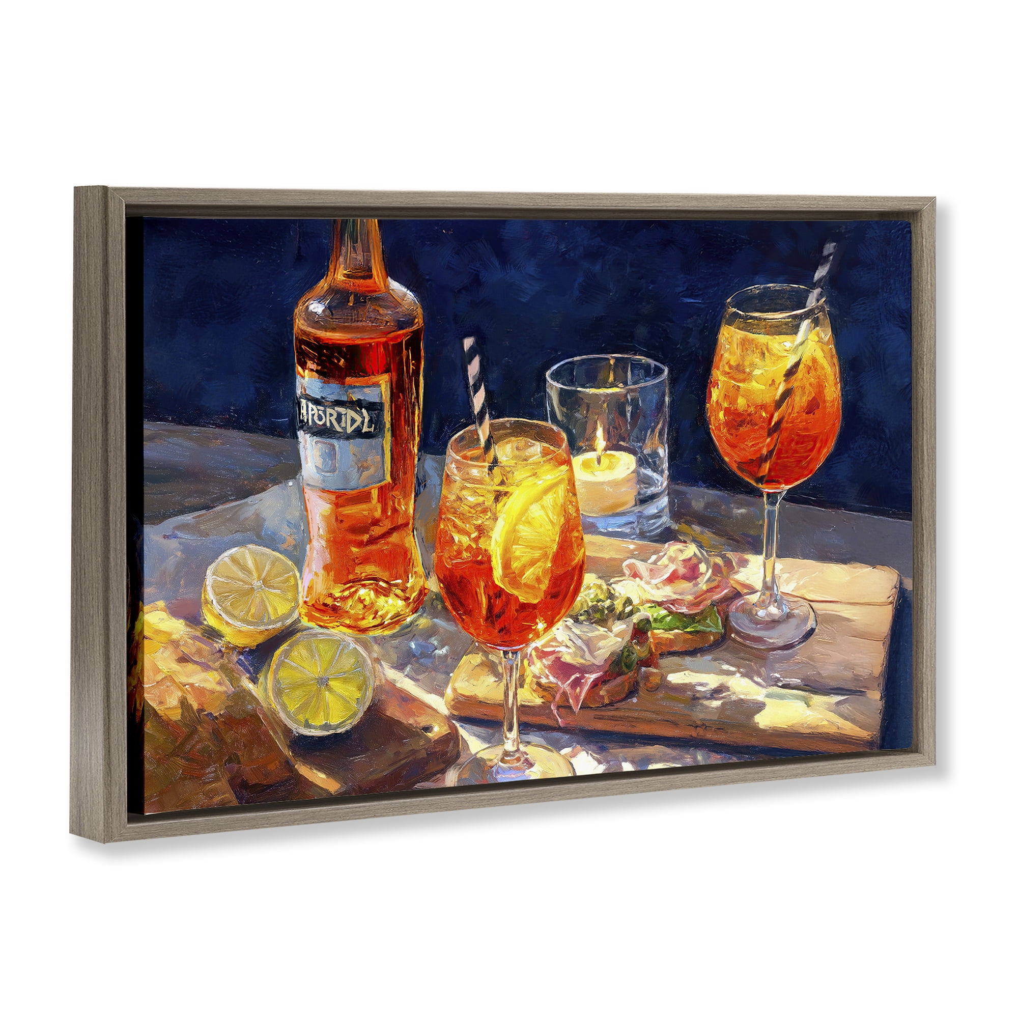 Sprits Table Still Life Brown Framed Floater Canvas Wall Art, design by Ziwei Li