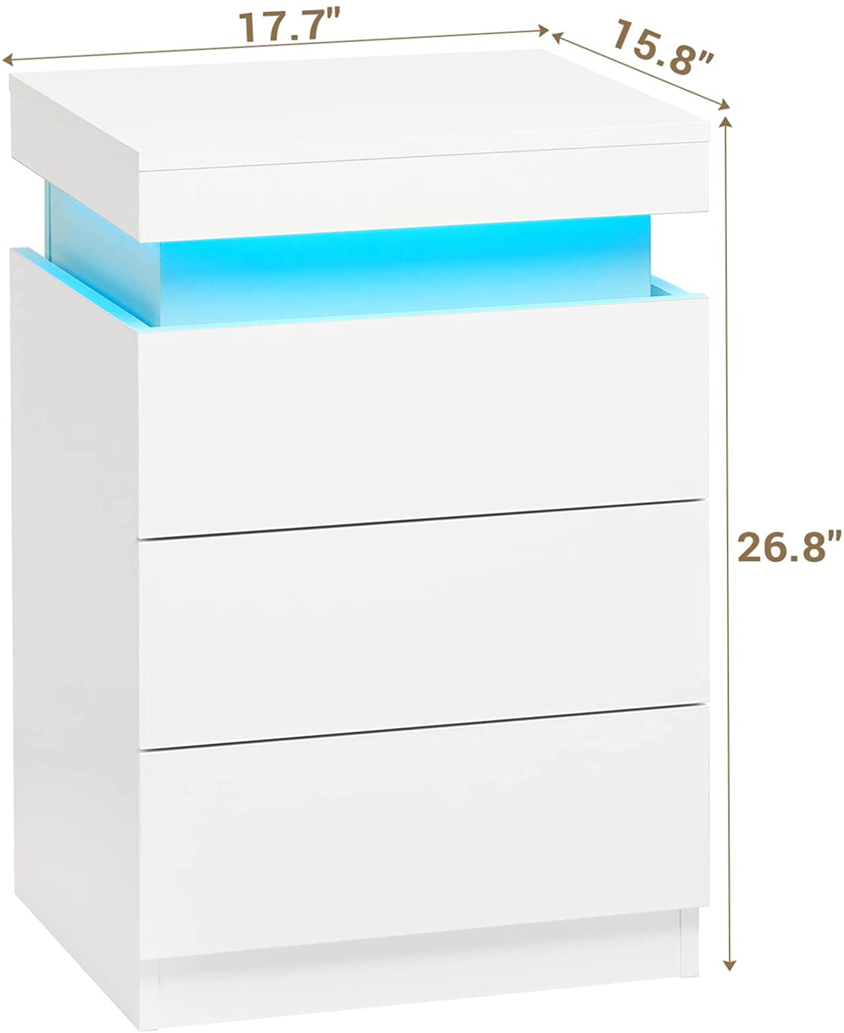 Afuhokles LED Nightstand with Charging Station 3 Drawers, Bedside Table for Bedroom, White