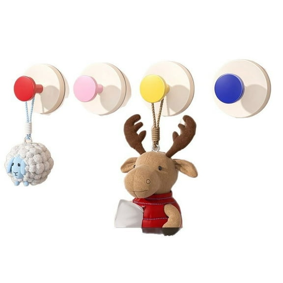 Aokelily Suction Cup Hooks for Shower, Dopamine color Removable Towel Hooks for Bathroom Window Glass Door Wall, Bath Robe Looafh Hook for Hanging - 4 Pack