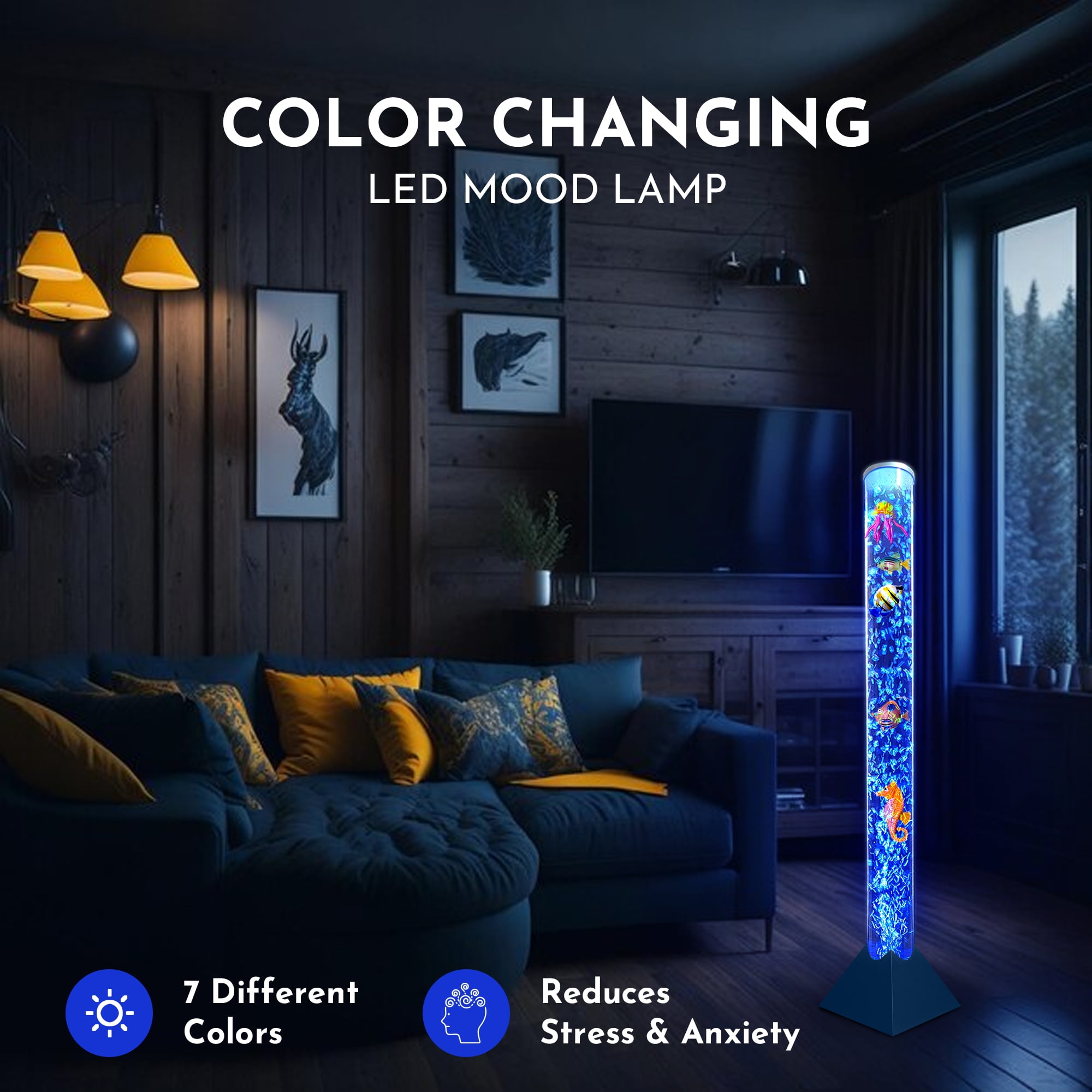 Brewish 3FT Bubble Floor Lamp, 7 Color Changing LED Night Light, Sensory Lamps for Autistic, Fake Aquarium Fish Tank, Perfect Gift, Home Decor - Rose Base