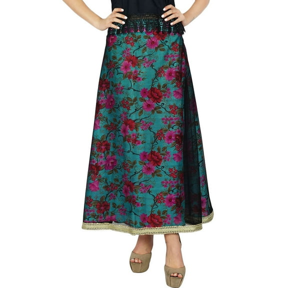 Bimba Floral Reversible A-Line Skirt Chic Style Indian Clothing Retro Maxi