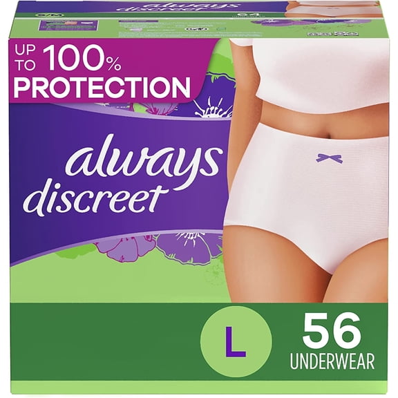 Always Discreet Incontinence & Postpartum Incontinence Underwear for Women, Large, Maximum Protection, Disposable, 28 Count - Pack of 2 (56 Count Total)
