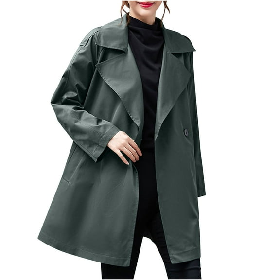 hoksml Women's Mid-Length Trench Coat Lightweight Casual Jacket Solid Color Notched Lapel Single Button Front Coat Relaxed Fit with Pockets