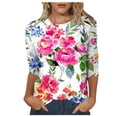 thumbnail image 1 of TSADFHJI Chandails en Molleton pour Femmes Coton T-Shirt Décontracté à Imprimé Floral Col Rond Manches 3/4 Coupe Ample TTTG, 1 of 5