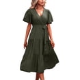 thumbnail image 1 of B91xZ Robe Maxi à Manches Courtes pour Femmes, Manches Longues, Ample, Unie, Décontractée, avec Poches, GN2 L, 1 of 4