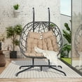 thumbnail image 6 of Aukfa Double Swing Egg Chair with Stand 2 Person Indoor Outdoor Wicker Loveseat with Cushions, Khaki, 6 of 10
