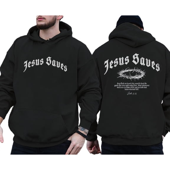 Jesus Saves Double Sided Christian Hoodie – Faith Based Religious Pullover, Inspirational Jesus Graphic Hoodie for Men & Women