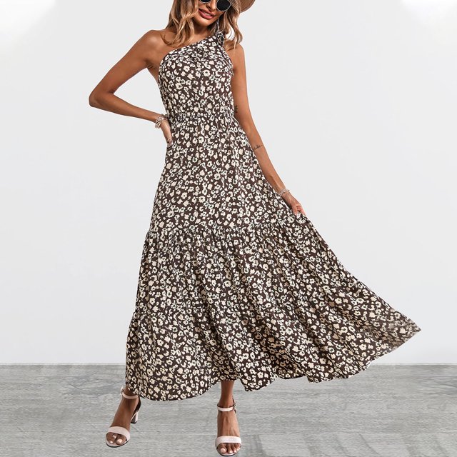 Vestido floral de verano,Vestido floral estampado floral sin mangas de un hombro Vestido floral sin mangas de un hombro Experiencia incomparable
