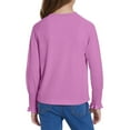 thumbnail image 4 of Cheap Kids Shirts Girls Tops Pleated Trim Long Sleeve Top Casual Crew Neck Pullover Tees Solid Color Blouse Shirt, 4 of 9