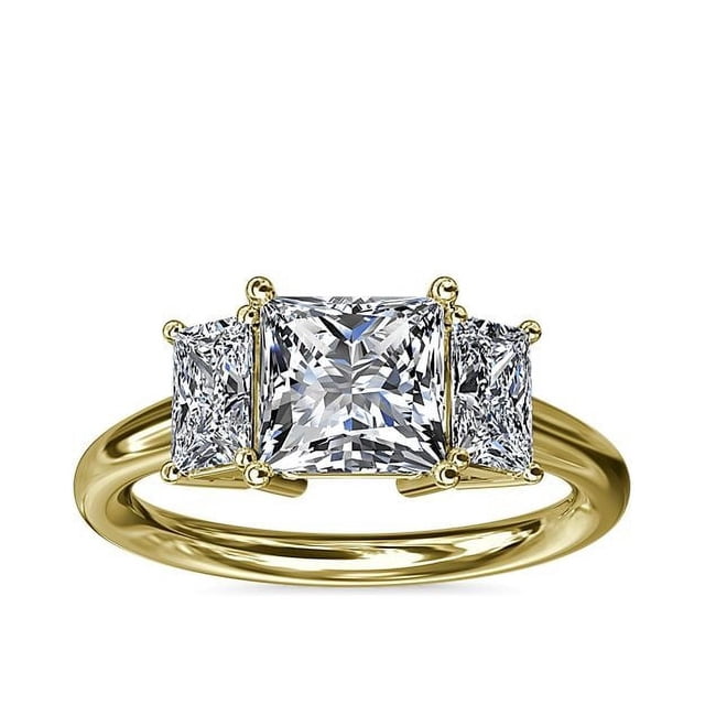 1.20 Carat Excellent Princess Shape Genuine Diamond Latest Design Three Stone Engagement Ring for Ladies Solid 18K Yellow Gold Size 7.5