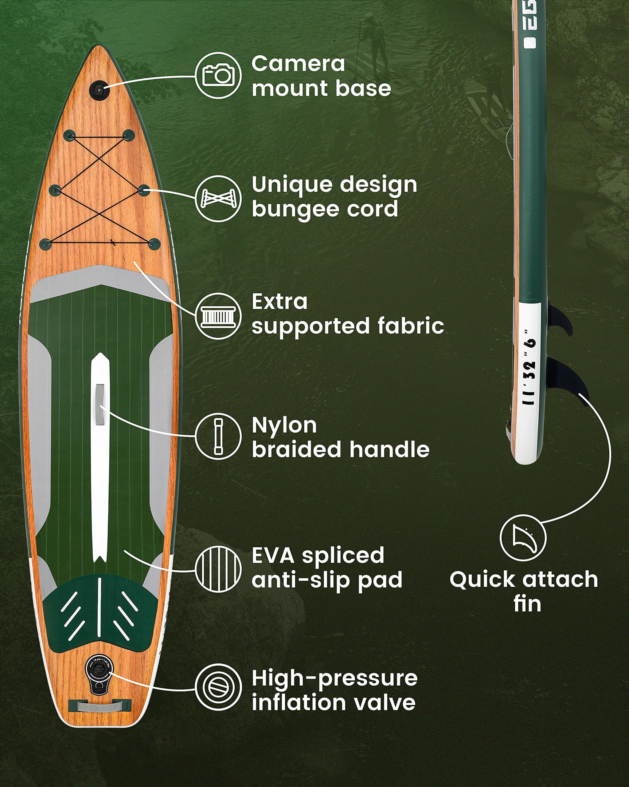 EGGORY 11 ft Inflatable Stand Up Paddle Boards Inflatable Paddle Boards with SUP Accessories Wide Stable Design Anti-Slip EVA Deck for Youth & Adults
