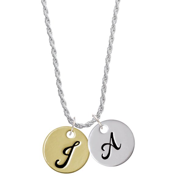 Delight Jewelry Goldtone Large Disc Letter - J - 3/4'' Silvertone Script Initial Disc - A - Charm Necklace, 20" 3"