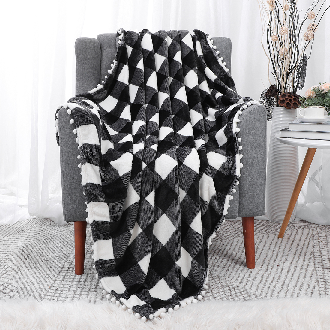 Unique Bargains Plaid Microfiber Plush Lightweight Throw