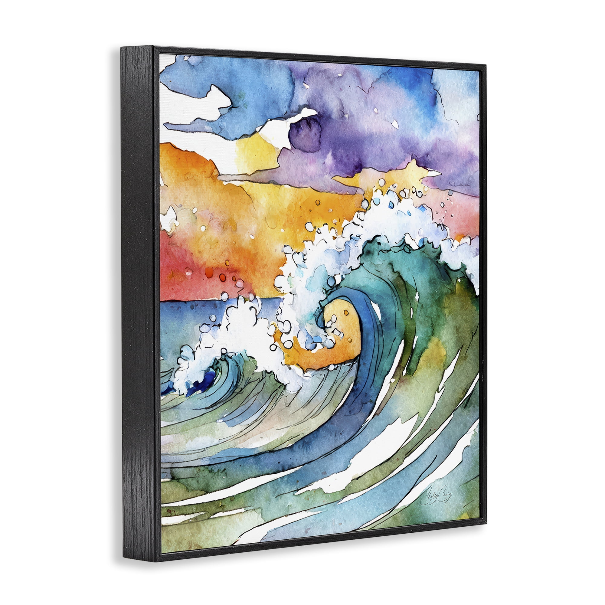 Stupell Industries Vibrant Sunrise Surf Black Framed Giclee Art, design by Shelly Craig