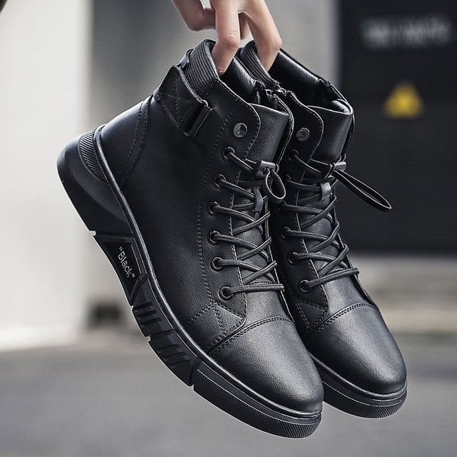 Botas de hombre negras de piel auténtica, zapatos de hombre, botas de hombre Martins de terciopelo de talla grande, marea