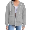 thumbnail image 2 of Women's Full Zip Hooded Sweatshirt with Drawstring, Soft Cotton Blend Casual Pullover with Front Pockets, Oversized Streetwear Jacket for Autumn Winter, Lounge Wear and Daily Activities Grey M, 2 of 6