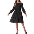 thumbnail image 1 of INSPIRE CHIC Vestido Casual de Malla con Estrellas Brillantes, Manga Larga Abullonada, Cintura Elástica, Cuello Barco, Talla XS, Negro, 1 of 6