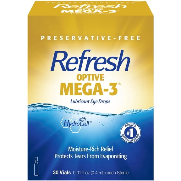 3 Pk Refresh Optive Mega-3 Lubricant Eye Drops 30 Single-Use Containers 90 Total