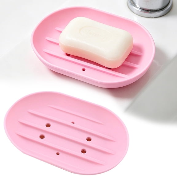 Clearance Under $0.86! Silicone Soap Dish with Drip Tray, Hollow Drainage Soap Holder for Kitchen and Bathroom, Non-Slip Soap Drying Rack for Countertop Organization