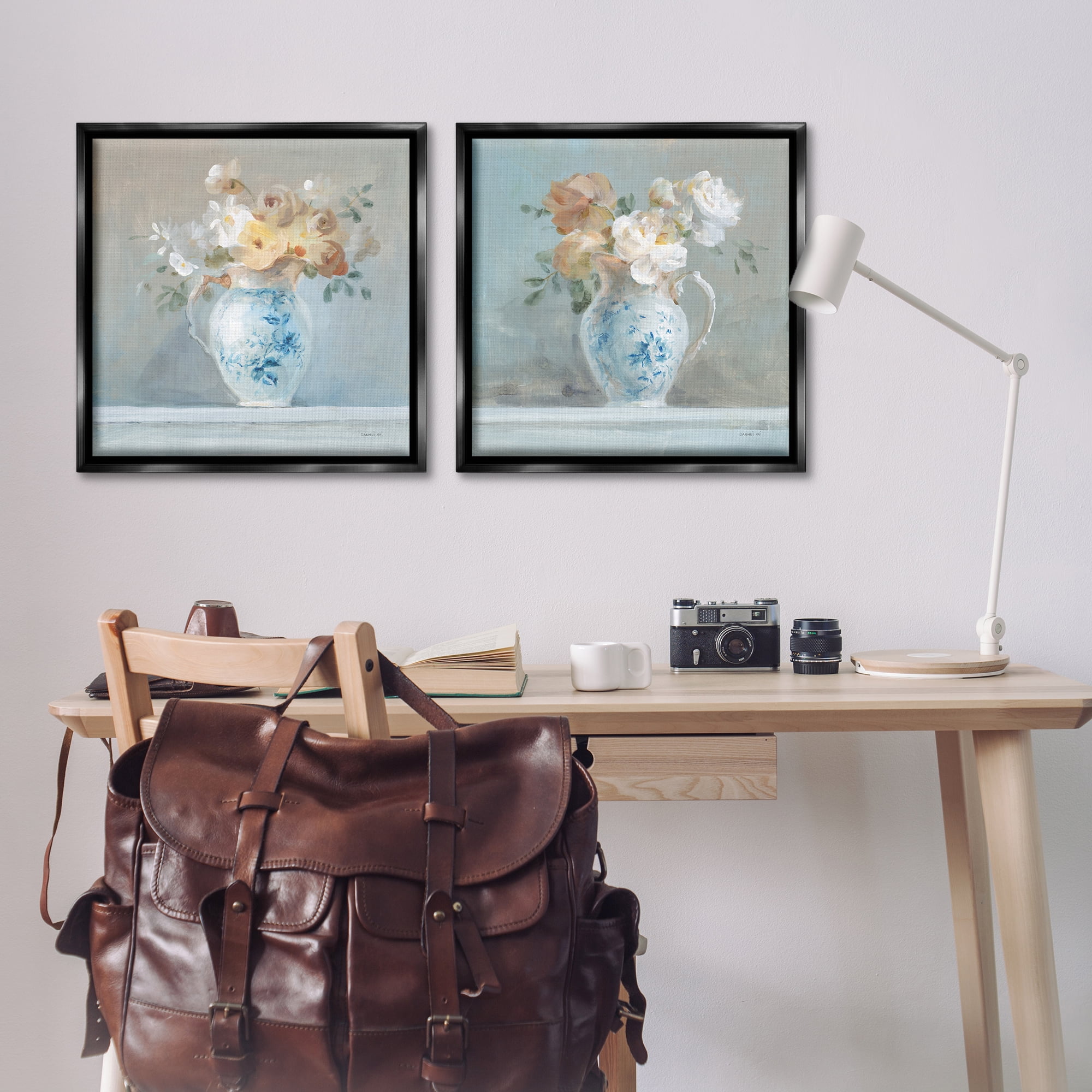Stupell Industries Heirloom Bouquet Pitcher Plants & Flowers Painting Black Floater Framed Canvas Art Print Wall Art, 25 x 25, Set of 2