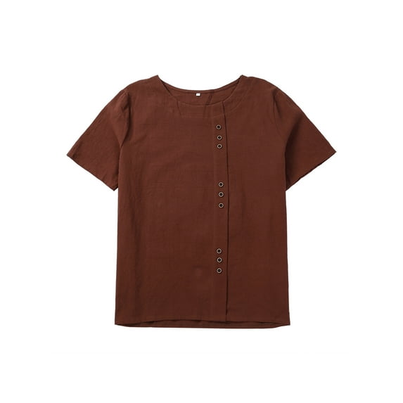 Qmyliery plus tops , Round Collar Short Sleeve T-Shirt Pullover