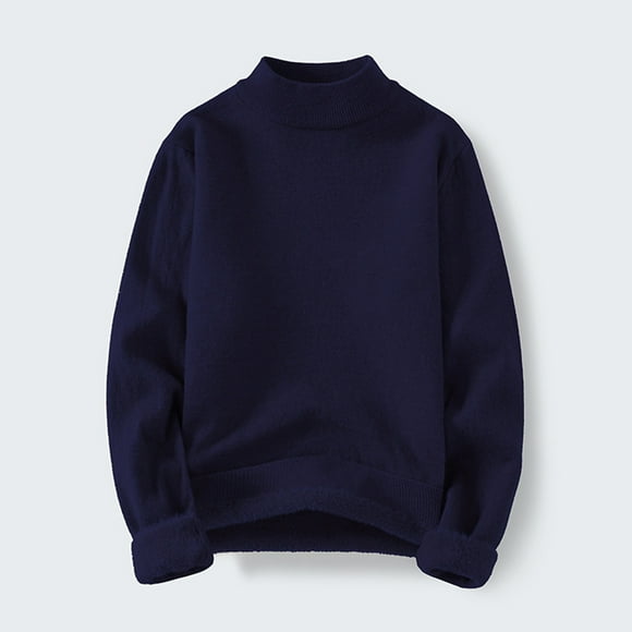 Handshe Men's Long Sleeve Solid Color Knit Sweater, Stand Collar Fleece-Lined Casual Pullover Top for Fall Winter Layering and Everyday Wear