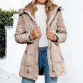 thumbnail image 2 of yuCgh Women's Solid Color Hooded Jacket Cotton Jacket with Mid-Length Design for Winter Warm and Comfortable Outerwear for Daily Use,Beige L, 2 of 7
