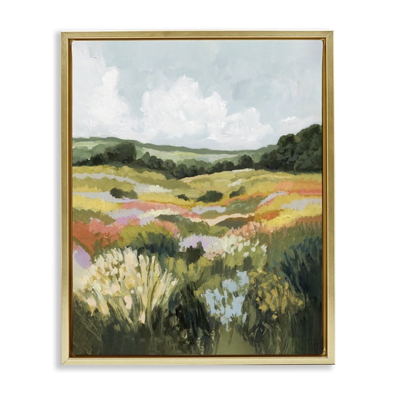 Stupell Industries Contemporary Vast Meadow Landscape Gold Floating Frame Canvas Art, 17 x 21, by Victoria Barnes