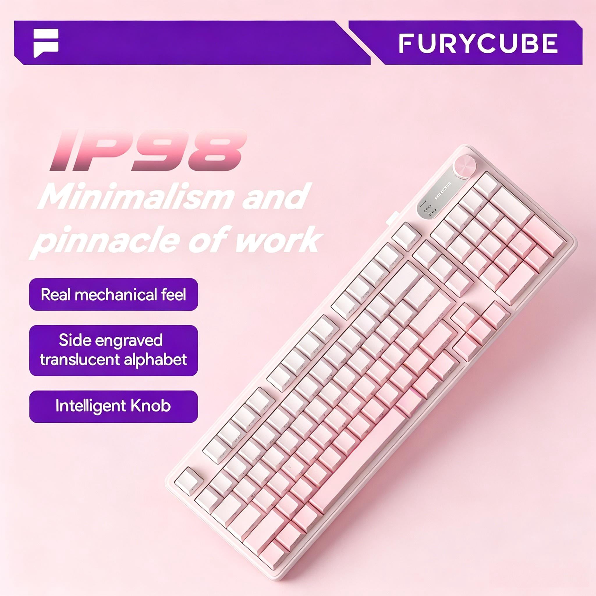 Rechale IP98 Mechanical Feel Keyboard, 98-Key Wired Gaming Keyboard, IPX8 Waterproof Side Printed PBT RGB Keycaps, 19-Key Anti-Ghosting (Pink)